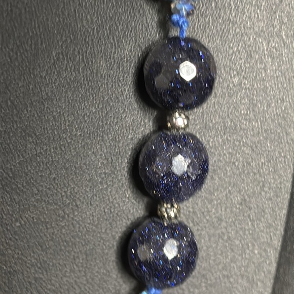 Navajo Blue Lava Rock Knotted Glass Shimmer Beads Beaded Necklace - Picture 7 of 9